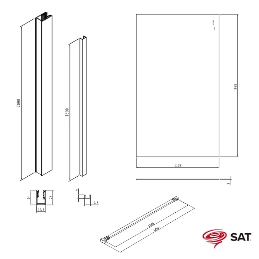 Swiss Aqua Technologies Walk-in 120x200cm Paroi en verre Crystal Glass 8 mm anticalcaire, avec bras et profilés chrome brillant