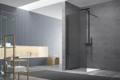 Paroi De Douche|Swiss Aqua Technologies Walk-in Set Paroi de douche 77x200cm fixe en verre fumé + Bras de montage + Profilé, Noir (WI80KS-SET)