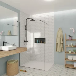Swiss Aqua Technologies Walk-in 120x200cm Paroi en verre Crystal Glass 8 mm anticalcaire, avec bras et profilés noir mat