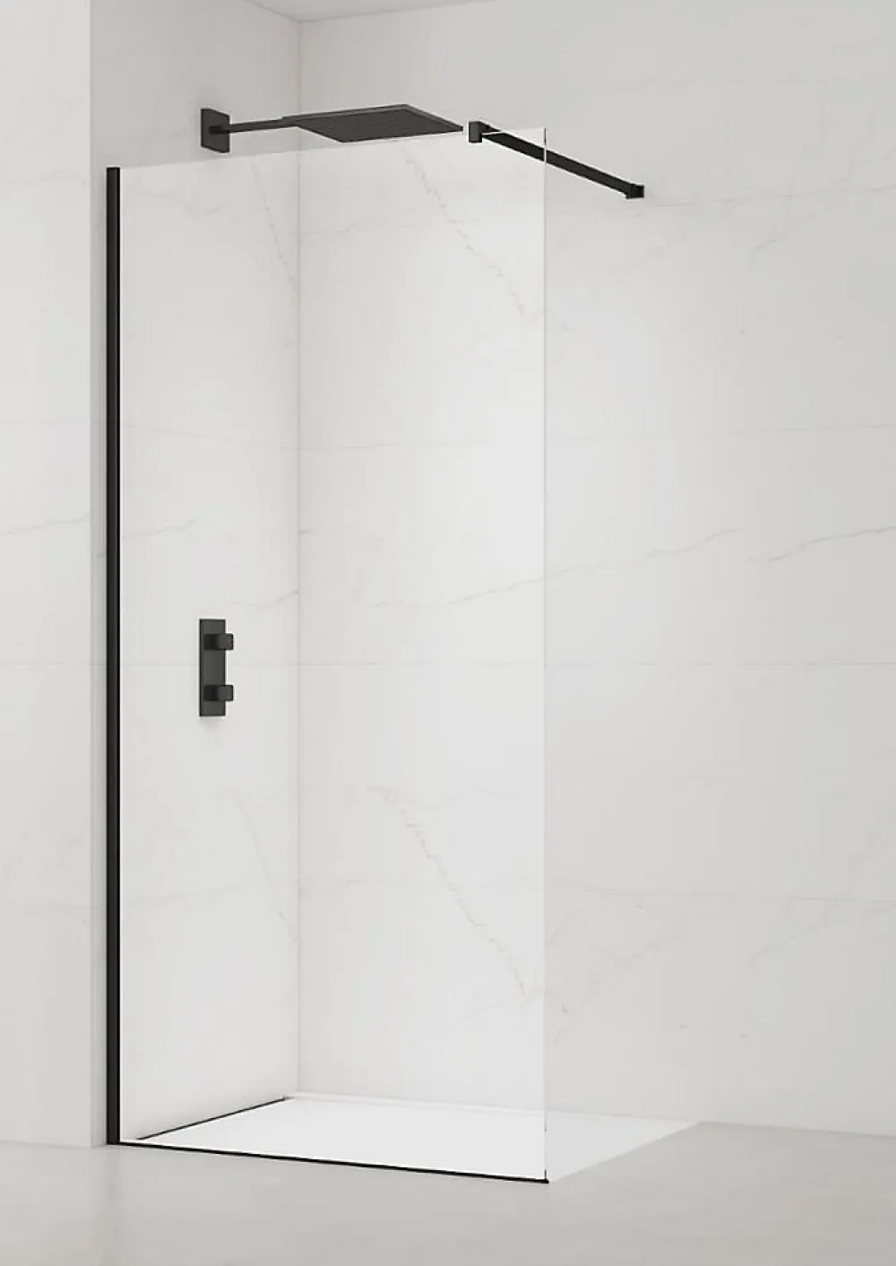 Swiss Aqua Technologies Walk-in 120x200cm Paroi en verre Crystal Glass 8 mm anticalcaire, avec bras et profilés noir mat