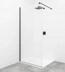 Swiss Aqua Technologies Walk-in 120x200cm Paroi en verre Crystal Glass 8 mm anticalcaire, avec bras et profilés noir mat