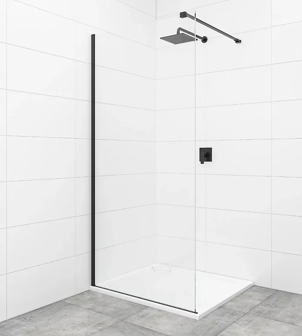 Swiss Aqua Technologies Walk-in 120x200cm Paroi en verre Crystal Glass 8 mm anticalcaire, avec bras et profilés noir mat