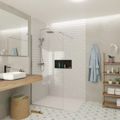 Swiss Aqua Technologies Walk-in 100x200cm paroi en verre Crystal Glass 8 mm anticalcaire, avec bras et profilés chrome brillant