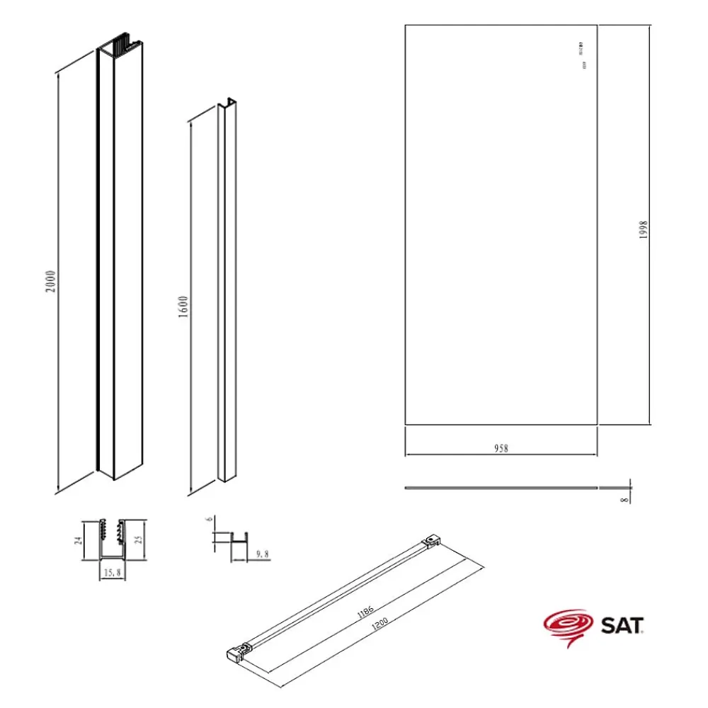 Swiss Aqua Technologies Walk-in 100x200cm paroi en verre Crystal Glass 8 mm anticalcaire, avec bras et profilés chrome brillant
