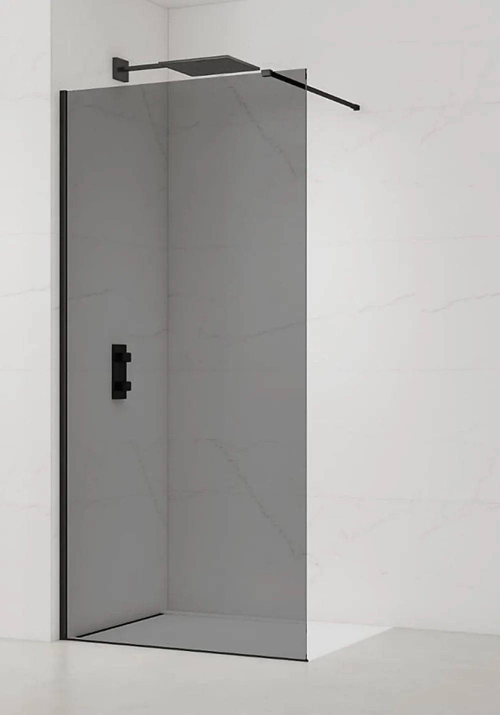 Swiss Aqua Technologies Walk-in 100x200cm Paroi en verre fumé 8 mm anticalcaire, avec bras et profilés noir mat (SATBWI100KSPRC)