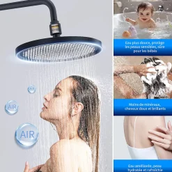 Homelody Système de Douche avec Filtre et Thermostat Noir avec Douchette à Main à 3 Types de Jets et Douche de Tête de 25 cm