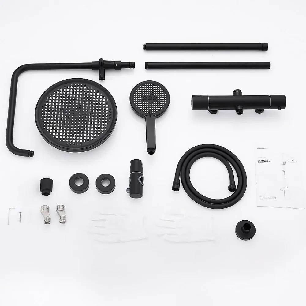 Homelody Système de Douche avec Filtre et Thermostat Noir avec Douchette à Main à 3 Types de Jets et Douche de Tête de 25 cm