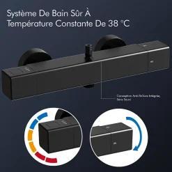 Homelody Système de Douche avec Thermostat et Tablette de Douche Noir - Ensemble Complet de Robinetterie de Douche