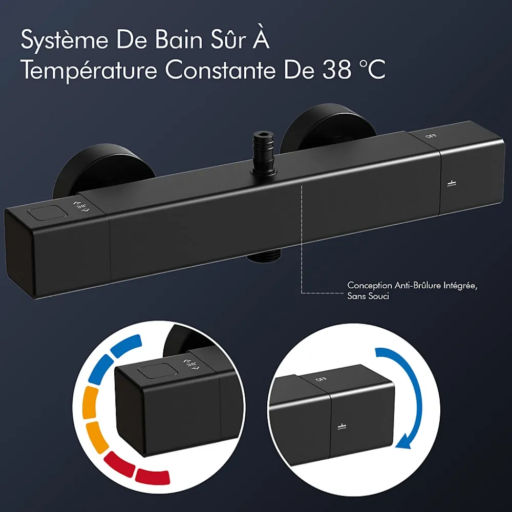 Homelody Système de Douche avec Thermostat et Tablette de Douche Noir - Ensemble Complet de Robinetterie de Douche