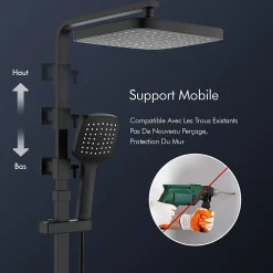 Homelody Système de Douche avec Thermostat et Tablette de Douche Noir - Ensemble Complet de Robinetterie de Douche