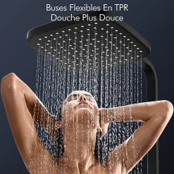 Homelody Système de Douche avec Thermostat et Tablette de Douche Noir - Ensemble Complet de Robinetterie de Douche