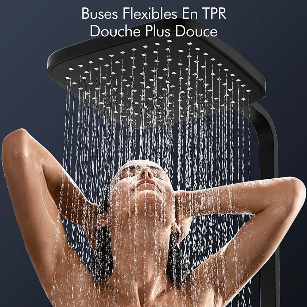 Homelody Système de Douche avec Thermostat et Tablette de Douche Noir - Ensemble Complet de Robinetterie de Douche