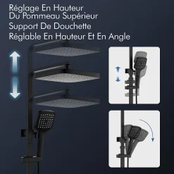 Homelody Système de Douche avec Thermostat et Tablette de Douche Noir - Ensemble Complet de Robinetterie de Douche