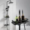 Colonne De Douche Thermostatique|Homelody Système de Douche avec Thermostat et Tablette de Douche Ensemble de Douche Complet Noir avec Pomme de Douche Ronde Effet Pluie