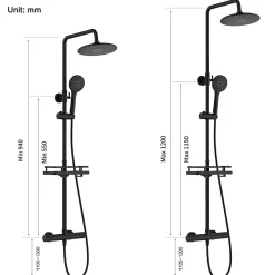 Colonne De Douche Thermostatique|Homelody Système de Douche avec Thermostat et Tablette de Douche Ensemble de Douche Complet Noir avec Pomme de Douche Ronde Effet Pluie