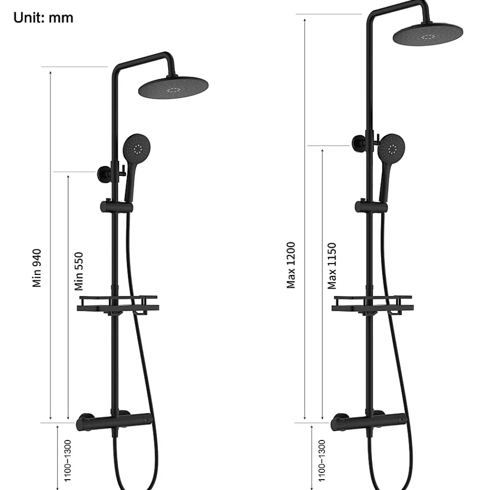 Colonne De Douche Thermostatique|Homelody Système de Douche avec Thermostat et Tablette de Douche Ensemble de Douche Complet Noir avec Pomme de Douche Ronde Effet Pluie