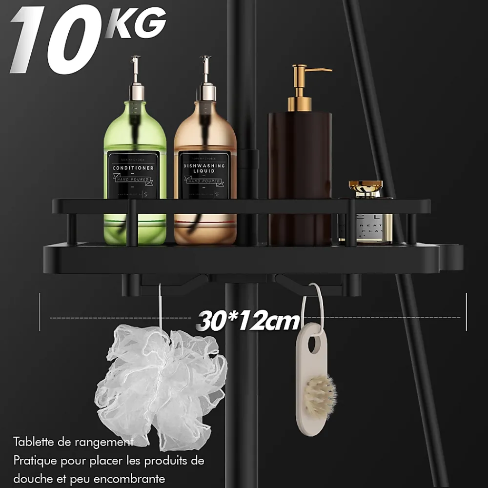 Colonne De Douche Thermostatique|Homelody Système de Douche avec Thermostat et Tablette de Douche Ensemble de Douche Complet Noir avec Pomme de Douche Ronde Effet Pluie