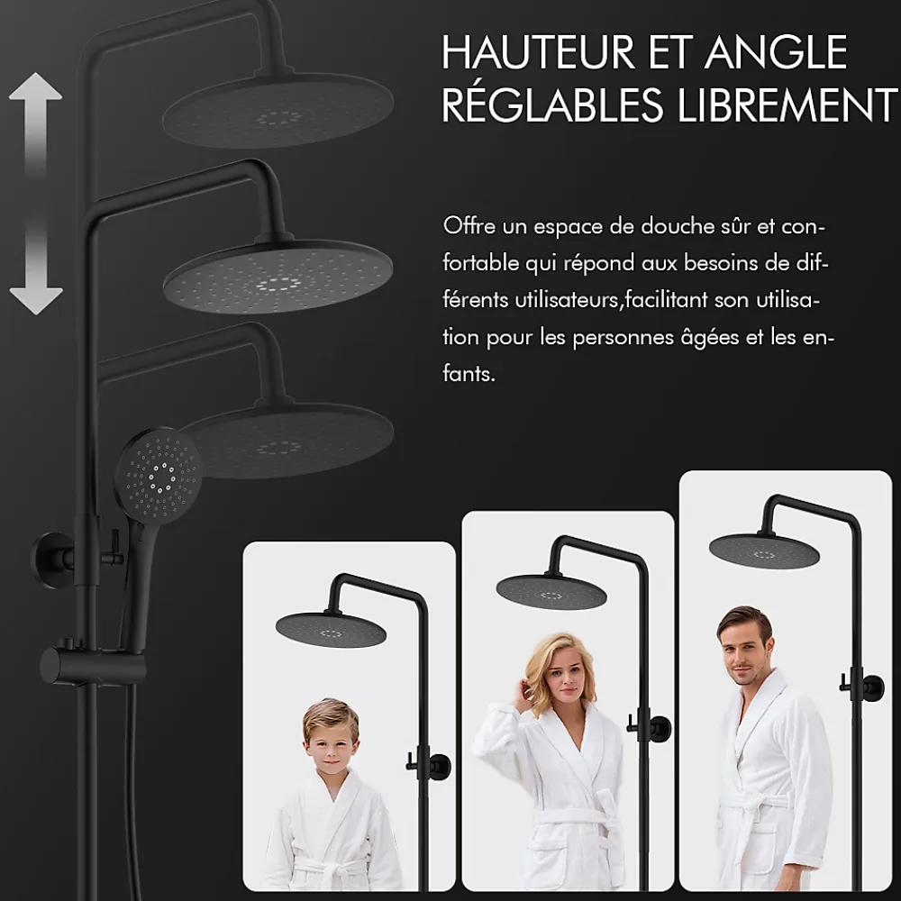 Colonne De Douche Thermostatique|Homelody Système de Douche avec Thermostat et Tablette de Douche Ensemble de Douche Complet Noir avec Pomme de Douche Ronde Effet Pluie