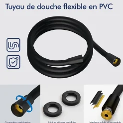 Colonne De Douche Thermostatique|Homelody Système de Douche avec Thermostat et Tablette de Douche Ensemble de Douche Complet Noir avec Pomme de Douche Ronde Effet Pluie