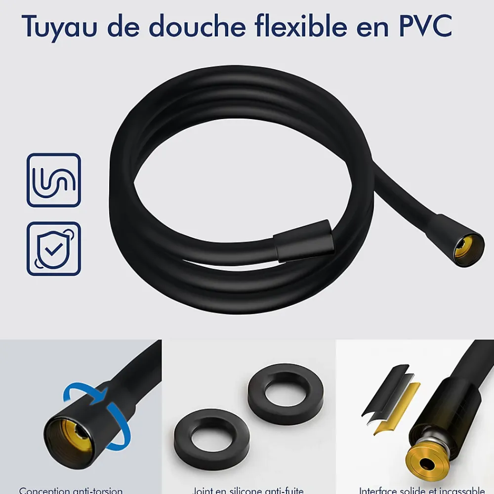 Colonne De Douche Thermostatique|Homelody Système de Douche avec Thermostat et Tablette de Douche Ensemble de Douche Complet Noir avec Pomme de Douche Ronde Effet Pluie