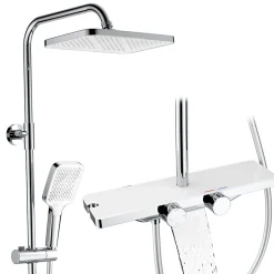 Colonne De Douche Thermostatique|Homelody Système de douche avec thermostat et tablette en verre chromé Ensemble de douche complet avec douchette à main