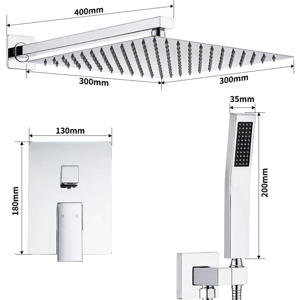 Colonne De Douche Encastrable|Homelody Système de Douche Encastré avec Mitigeur Mécanique Effet Pluie Ciel de Pluie Carré 300 mm Inox Chromé pour Salle de Bain