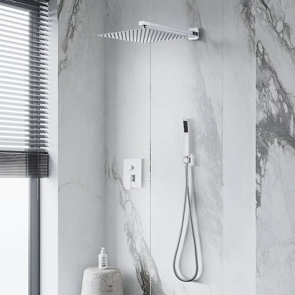 Colonne De Douche Encastrable|Homelody Système de Douche Encastré avec Mitigeur Mécanique Effet Pluie Ciel de Pluie Carré 300 mm Inox Chromé pour Salle de Bain