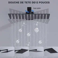 Homelody Système de Douche Encastrable Noir avec Grande Tête de Douche Carrée 12