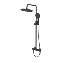 Colonne De Douche Mécanique|Swiss Aqua Technologies Système de douche mural avec mitigeur monocommande + douche de tête + douchette à main 3 jets, noir mat (SATSSPKCNEW)
