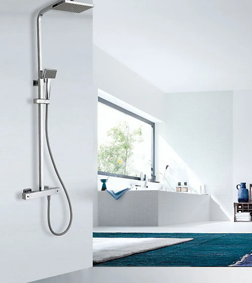 Pommeau De Douche, Flexible Et Barre De Douche|Bernstein Système de douche thermostatique 3011 Basic avec douchette à main - Tête de douche 20x20cm