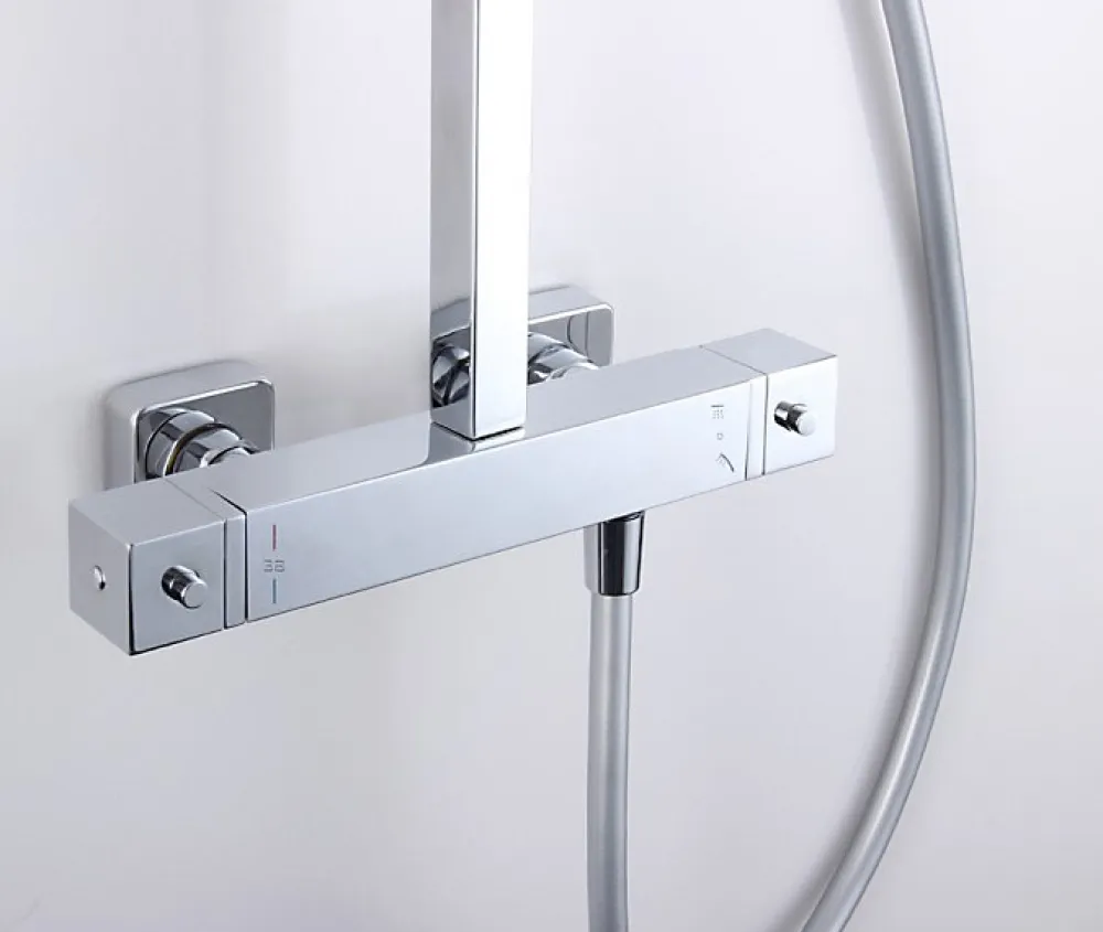 Pommeau De Douche, Flexible Et Barre De Douche|Bernstein Système de douche thermostatique 3011 Basic avec douchette à main - Tête de douche 20x20cm