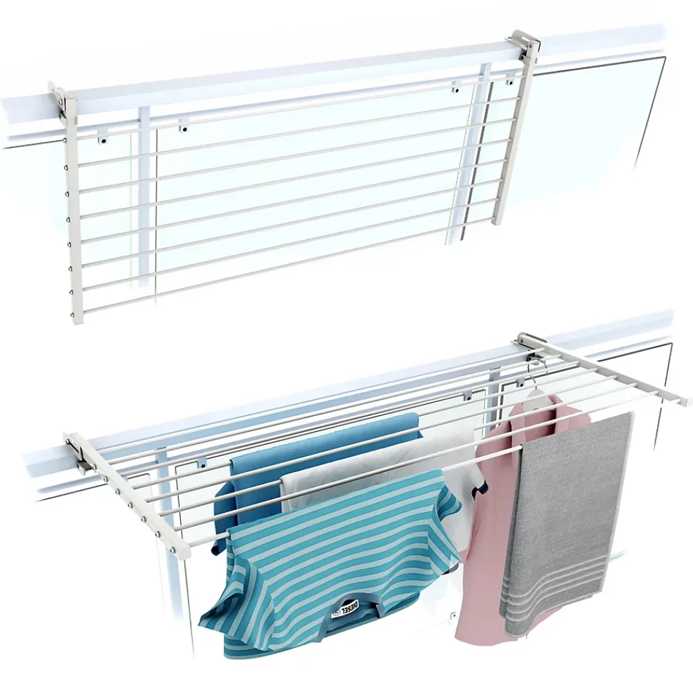 Etendoir À Linge|Foxydry Système rabattable blanc pour rambarde 118x63x8 cm Duo