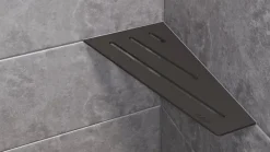 Etagère Salle De Bains|Schluter Tablette murale de douche SHELF- E- S3 - CURVE - aluminium structuré Noir mat - 62 x 295 x 154 mm