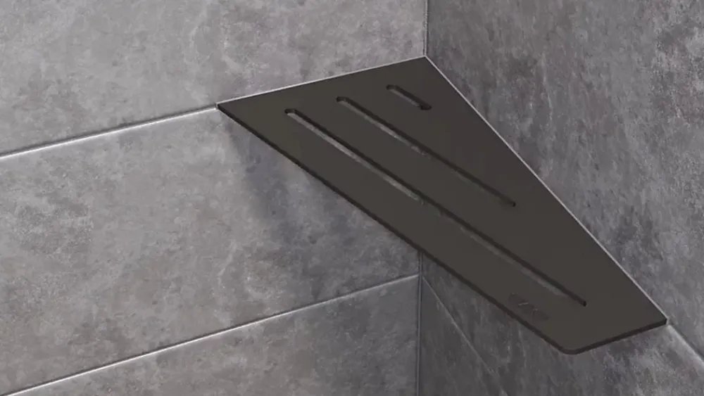 Etagère Salle De Bains|Schluter Tablette murale de douche SHELF- E- S3 - CURVE - aluminium structuré Noir mat - 62 x 295 x 154 mm