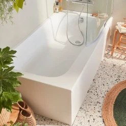 Tablier Et Habillage De Baignoire|Jacob Delafon Tablier bain pour baignoires rectangulaires installation angle 180 x 90 x 60cm Blanc Mat + Pare bain Malice