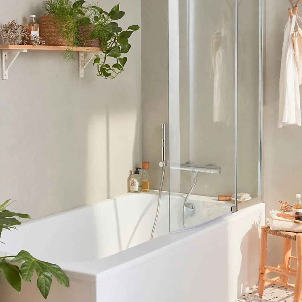 Tablier Et Habillage De Baignoire|Jacob Delafon Tablier bain pour baignoires rectangulaires installation angle 180 x 90 x 60cm Blanc Mat + Pare bain Malice