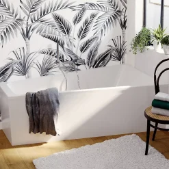 Tablier Et Habillage De Baignoire|GoodHome Tablier de baignoire asymétrique frontal 160x90 cm, blanc, Teesta