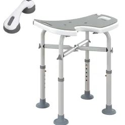 Homcom Tabouret de douche - siège de douche avec barre d'appui ventouse - hauteur réglable - alu HDPE gris blanc