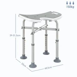Homcom Tabouret de douche - siège de douche avec barre d'appui ventouse - hauteur réglable - alu HDPE gris blanc