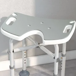 Homcom Tabouret de douche - siège de douche avec barre d'appui ventouse - hauteur réglable - alu HDPE gris blanc