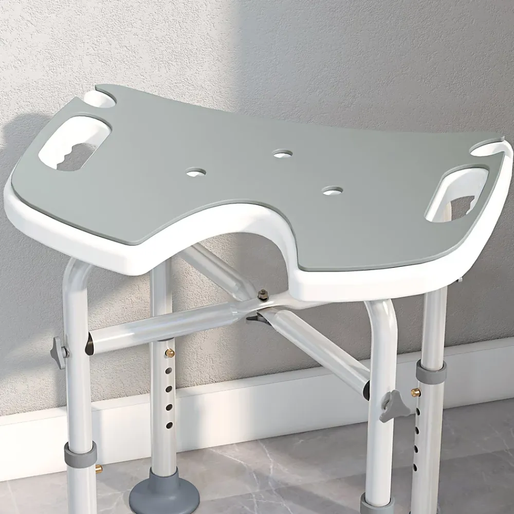 Homcom Tabouret de douche - siège de douche avec barre d'appui ventouse - hauteur réglable - alu HDPE gris blanc