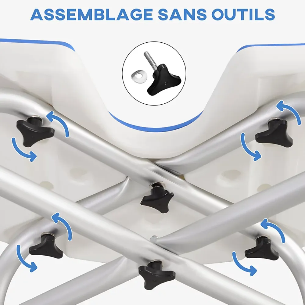 Homcom Tabouret de douche - siège de douche avec barre d'appui ventouse - hauteur réglable - alu HDPE bleu blanc