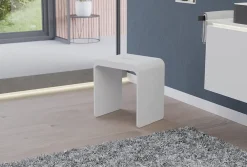 Siège De Douche|Bernstein Tabouret de Douche antidérapant, Chaise Salle de Bain Fonte minérale - Blanc Mat - 43x30x43cm - Max 120kg, Waterproof - PB4006