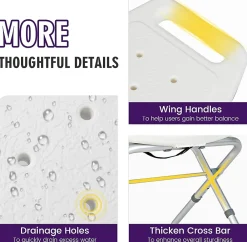 Siège De Douche|Giantex Tabouret de Douche, Banc de Douche avec Poignées, Charge 150 kg, pour Personnes Âgées, Handicapées, Enceintes, Blanc