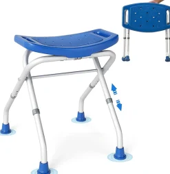 Giantex Tabouret de Douche, Banc de Douche avec Poignées, Charge 150 kg, pour Personnes Âgées, Handicapées, Enceintes, Bleu