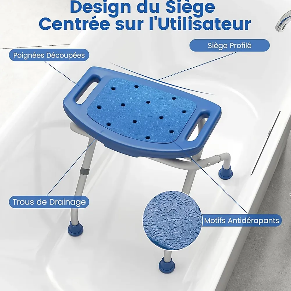 Giantex Tabouret de Douche, Banc de Douche avec Poignées, Charge 150 kg, pour Personnes Âgées, Handicapées, Enceintes, Bleu