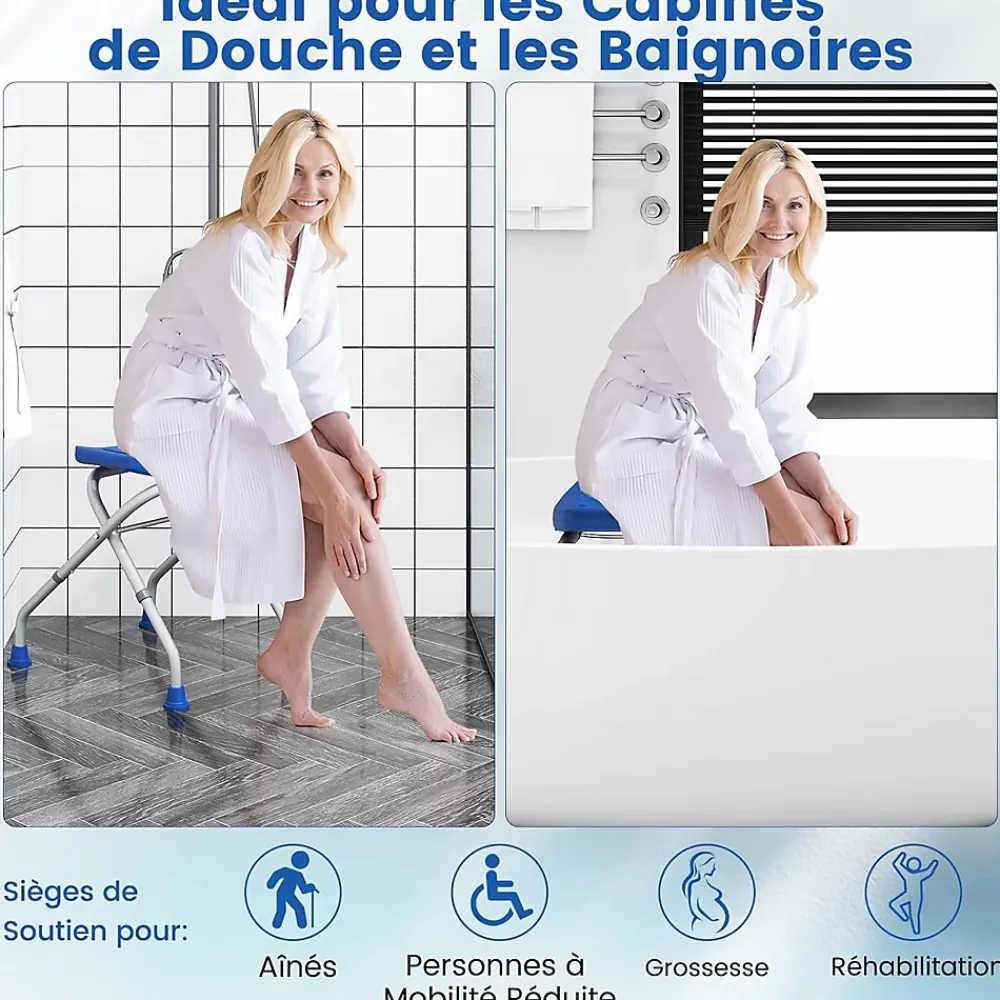 Giantex Tabouret de Douche, Banc de Douche avec Poignées, Charge 150 kg, pour Personnes Âgées, Handicapées, Enceintes, Bleu