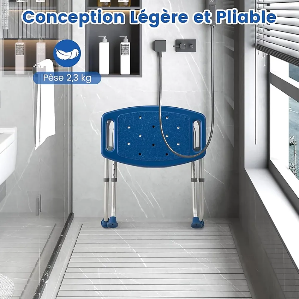 Giantex Tabouret de Douche, Banc de Douche avec Poignées, Charge 150 kg, pour Personnes Âgées, Handicapées, Enceintes, Bleu