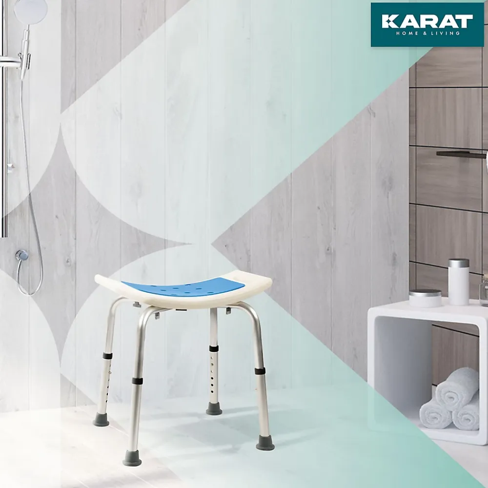 Floordirekt Tabouret de douche et de bain Noah Réglable en hauteur Facile à nettoyer Pieds en caoutchouc antidérapant jusqu'à 136 kg