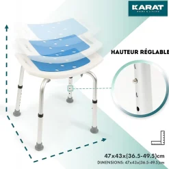 Floordirekt Tabouret de douche et de bain Noah Réglable en hauteur Facile à nettoyer Pieds en caoutchouc antidérapant jusqu'à 136 kg